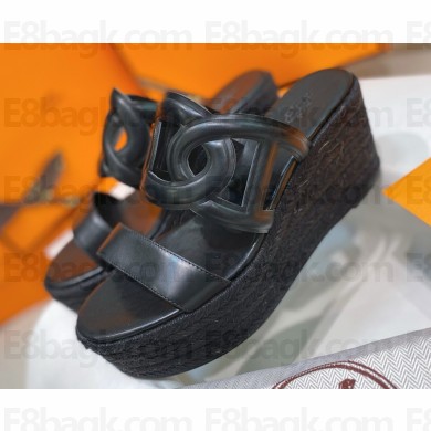 Hermes Ithea 30 espadrille in Nappa leather black  Heel height 7.5cm 2025