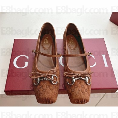 GUCCI Women's Horsebit ballet flat coffee mini GG suede 814413 2025