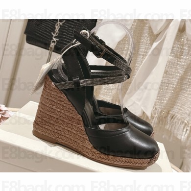 Brunello Cucinelli  calfskin wedge sandals black heel 9cm 2025