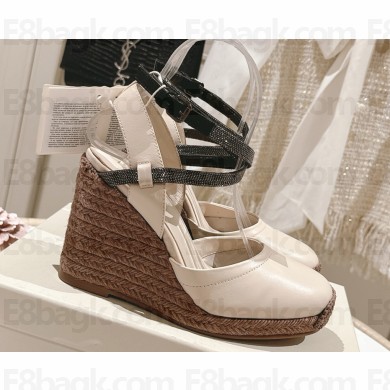 Brunello Cucinelli  calfskin wedge sandals white heel 9cm 2025