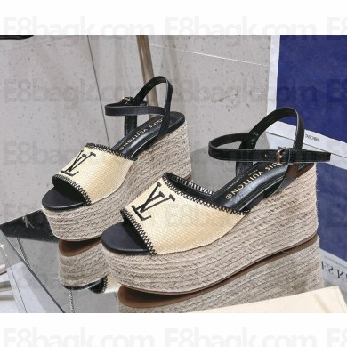 Louis Vuitton 1AD4FU Helios Wedge Sandal black Raffia heel 10cm platform 6cm 2025