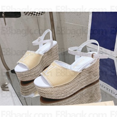 Louis Vuitton 1AD4FU Helios Wedge Sandal white Raffia heel 10cm platform 6cm 2025