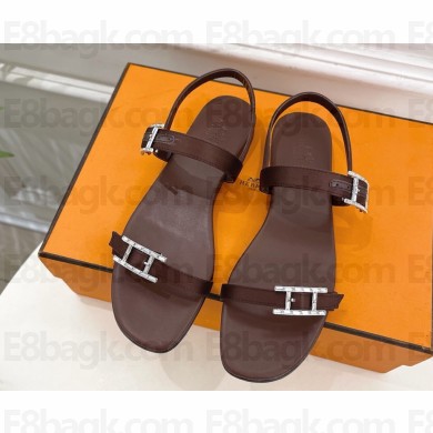 Hermes women's sandal calfskin coffee 2025