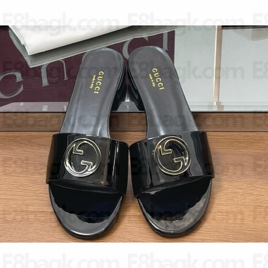 GUCCI Women's Round Interlocking G sandal 820860 black patent leather 2025