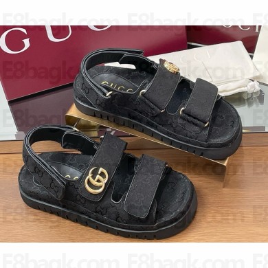 GUCCI Women's sandal with Double G ‎816630 black GG canvas 2025