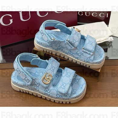 GUCCI Women's sandal with Double G ‎816630 light blue GG canvas 2025