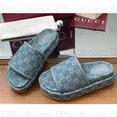 GUCCI Women's GG platform sandal blue Original GG canvas 816797 2025