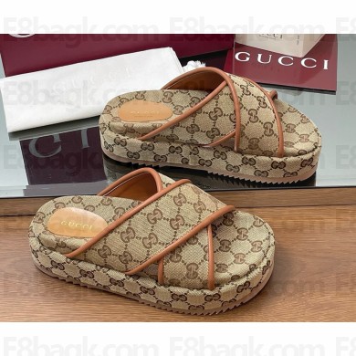 GUCCI Women's GG platform sandal Beige and dark brown Original GG canvas 816798 2025