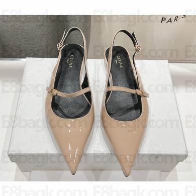 CELINE SUZY POINTY TOE slingback IN PATENT CALFSKIN beige 2025