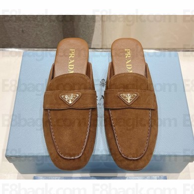 PRADA Triangle Logo Suede Bluffer mules brown 2025