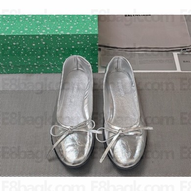Balenciaga leather Ballet flats with bow silver 2025 