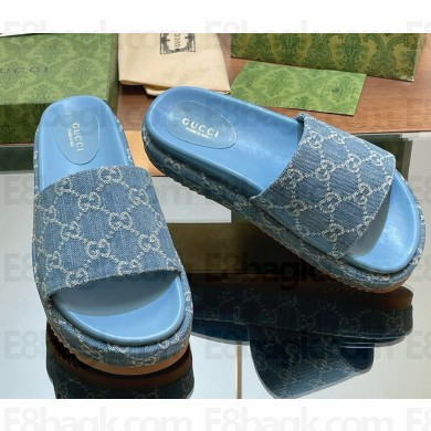 Gucci platform slides GG canvas denim blue 0312-2025
