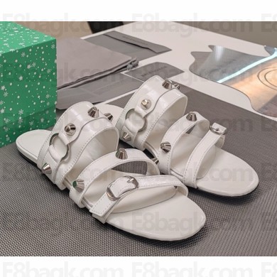 Balenciaga flat Cagole leather sandals white 2025