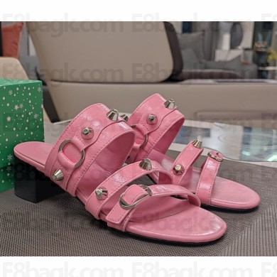 Balenciaga heel 5.5cm Cagole leather sandals pink 2025