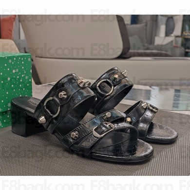 Balenciaga heel 5.5cm Cagole leather sandals black 2025
