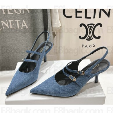 CELINE JUDY DOUBLE STRAP MARY JANE SLINGBACK IN denim blue heel 6.5cm 2025