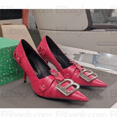 Balenciaga heel 9cm Cagole pumps Crocodile patterned calfskin red 2025