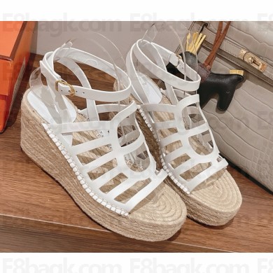 Hermes heel 8.5cm Platform 5cm calf leather espadrille sandals white 2025