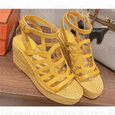 Hermes heel 8.5cm Platform 5cm calf leather espadrille sandals yellow 2025