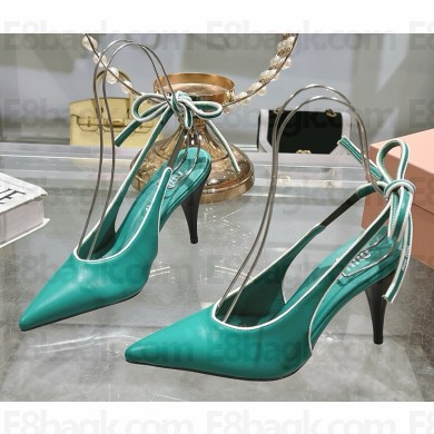MIU MIU Pointed Toe calf leather Slingback Pumps green heel 9cm 2025