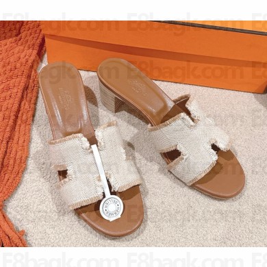 Hermes Oran sandal fringed linen canvas beige / naturel heel 5cm 2025