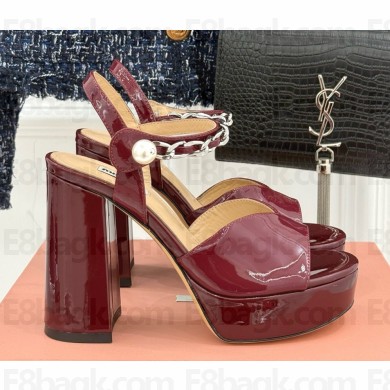 MIU MIU platform patent leather sandals 5XP883 burgundy heel 11cm platform 3cm 2025