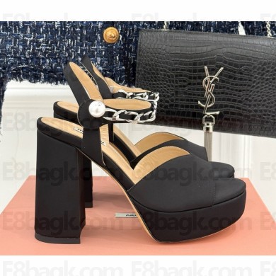 MIU MIU platform satin sandals 5XP883 black heel 11cm platform 3cm 2025
