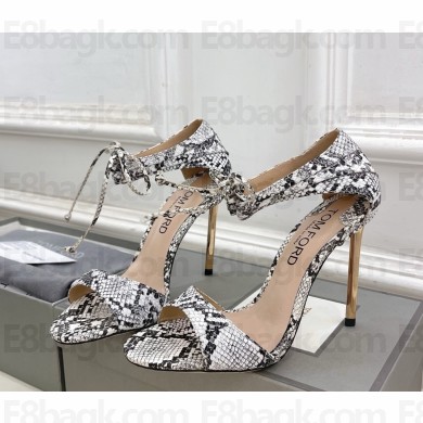 Tom Ford Heel 10.5cm Serpentine Skin Leather Stiletto Heel Ankle Wrap Sandals black/white 2025