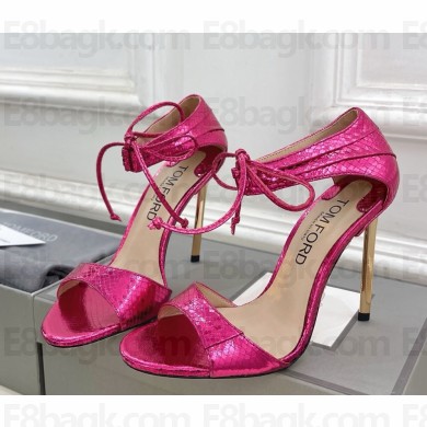 Tom Ford Heel 10.5cm Serpentine Skin Leather Stiletto Heel Ankle Wrap Sandals fuchsia 2025