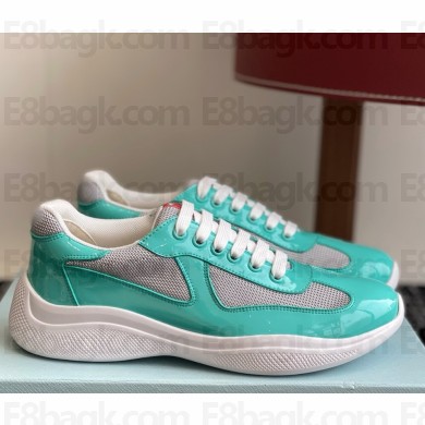 Prada women/men Patent leather and technical fabric Prada America's Cup sneakers 4E3400 green/Silver 2025
