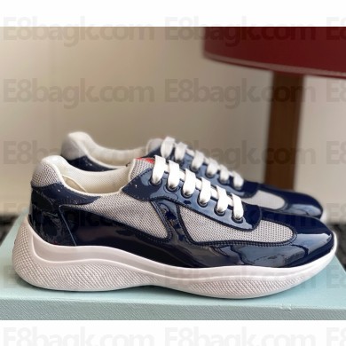 Prada women/men Patent leather and technical fabric Prada America's Cup sneakers 4E3400 Royal Blue/Silver 2025