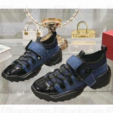 Roger Vivier Viv' on the Run Trekky Sneakers in denim and patent leather black/blue 2025