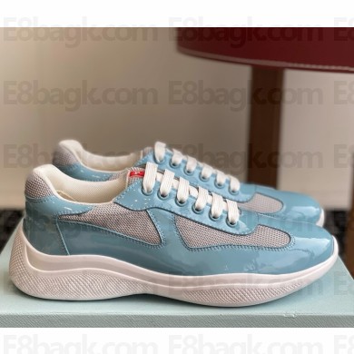 Prada women/men Patent leather and technical fabric Prada America's Cup sneakers 4E3400 Silver/Celeste 2025