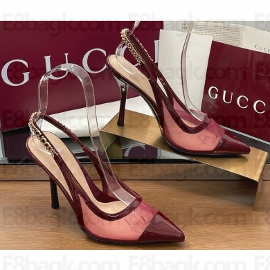 Gucci Signoria slingback pump Gucci Rosso Ancora red mesh patent leather trim 816636 heel 10.5cm 2025