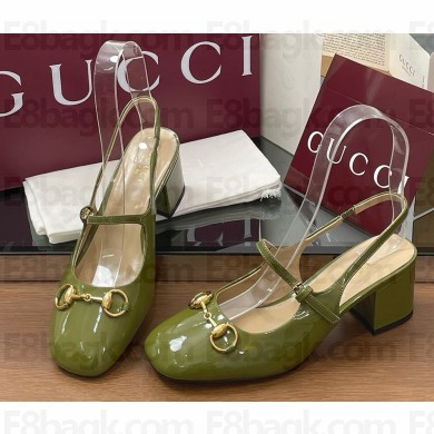 Gucci Women's Horsebit pump Dark green patent leather 801893 heel 5.5cm 2025