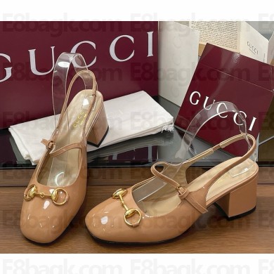 Gucci Women's Horsebit pump beige patent leather 801893 heel 5.5cm 2025