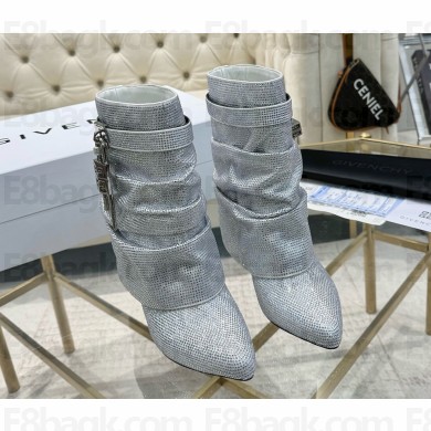 Givenchy heel 9.5cm Shark Lock Stiletto ankle boots in satin with strass silver 2025