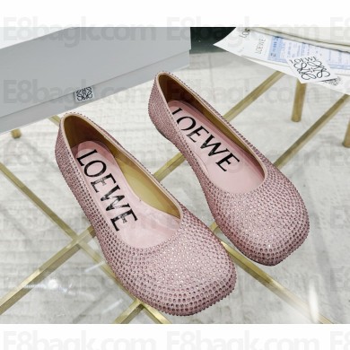 Loewe Toy Ballet Flats in suede and allover rhinestones light pink 2025