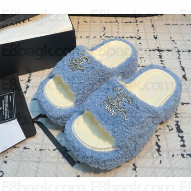 Chanel mules platform with CC crystal light blue 031706 2025