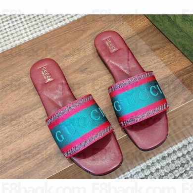 GUCCI Women's slide sandal with Web 817564 red and green cotton canvas 2025