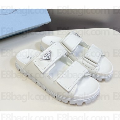 Prada women/men triangle-logo leather slides white 2025