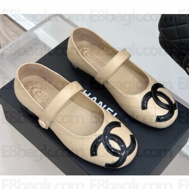 Chanel mary janes lambskin CC logo beige 0317-2025
