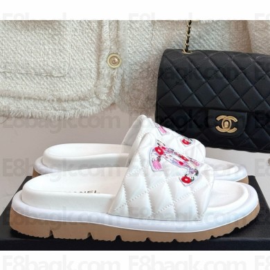 Chanel mules silk with flowers printing white 2025