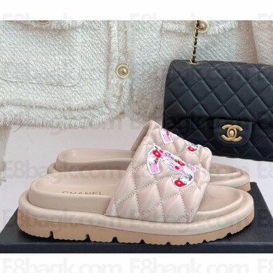 Chanel mules silk with flowers printing beige 2025