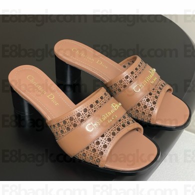DIOR D-Lane Heeled Slide Camel Calfskin with Openwork Microcannage Motif heel 5.5cm 2025