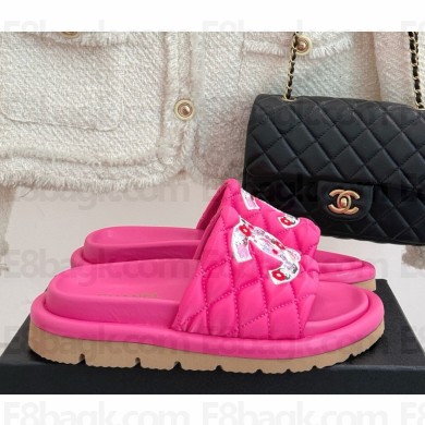 Chanel mules silk with flowers printing fuchsia 2025