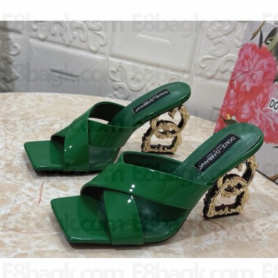 Dolce & Gabbana DG Pop Heel 10.5cm patent leather mules green 2025