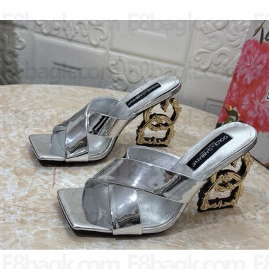 Dolce & Gabbana DG Pop Heel 10.5cm patent leather mules silver 2025