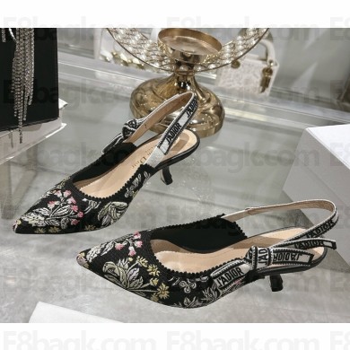 Dior J'Adior Slingback Pump Black Multicolor Cotton Embroidered with Millefiori Unicorn Motif 2025ss