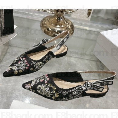 Dior J'Adior Slingback Black Multicolor Cotton Embroidered with Millefiori Unicorn Motif 2025